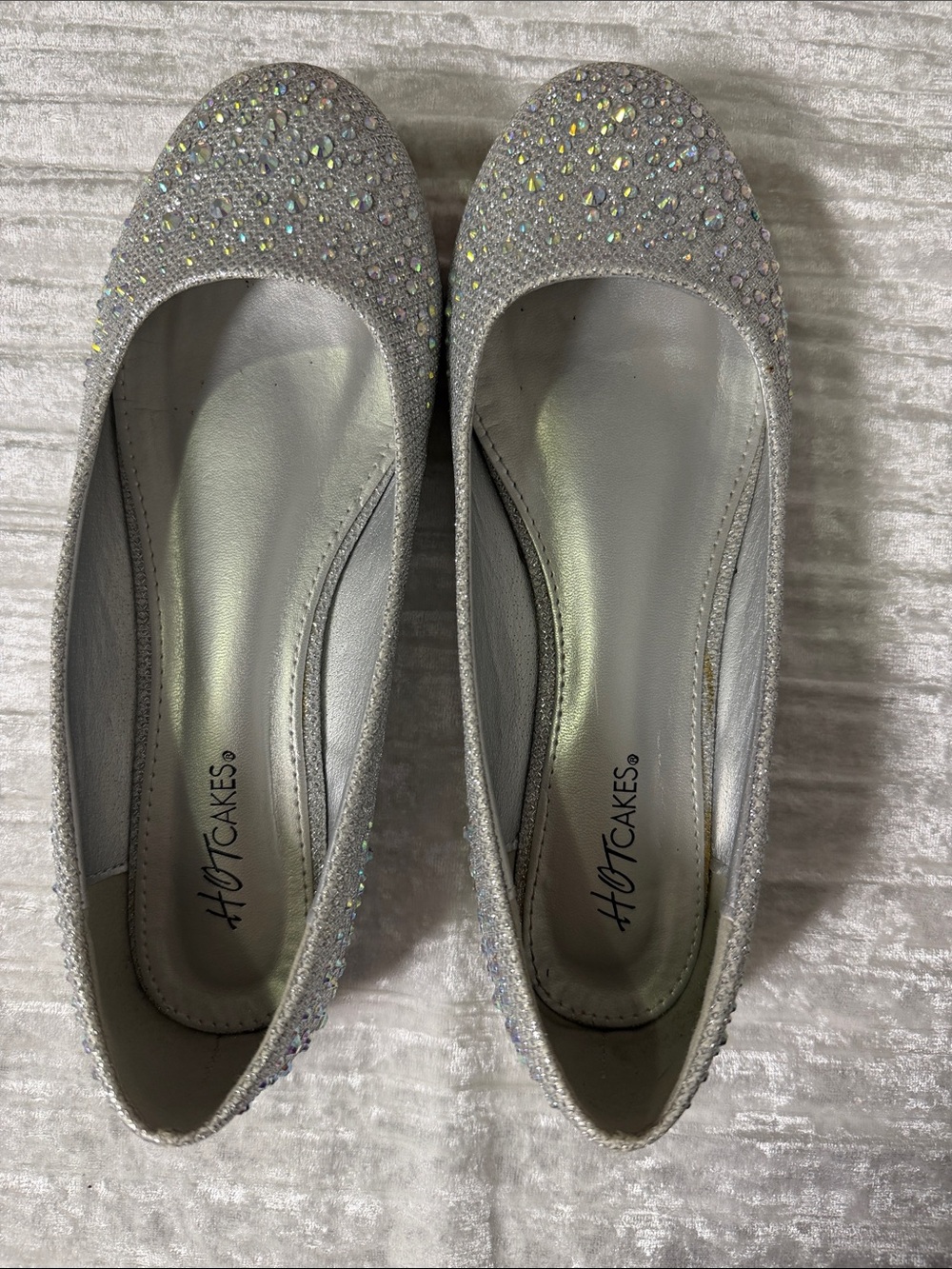 Hot Cakes Silver Crystal Ballet Flats